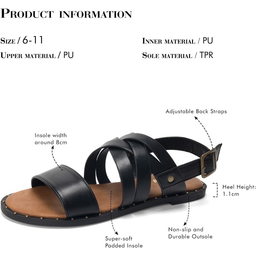 Women's Black Strappy Flat Sandals Size 6 New in Box - Picture 4 of 7
